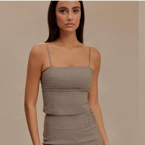 Meshki Aberley Suiting Crop Top - Tan Check - Picture 2 of 7